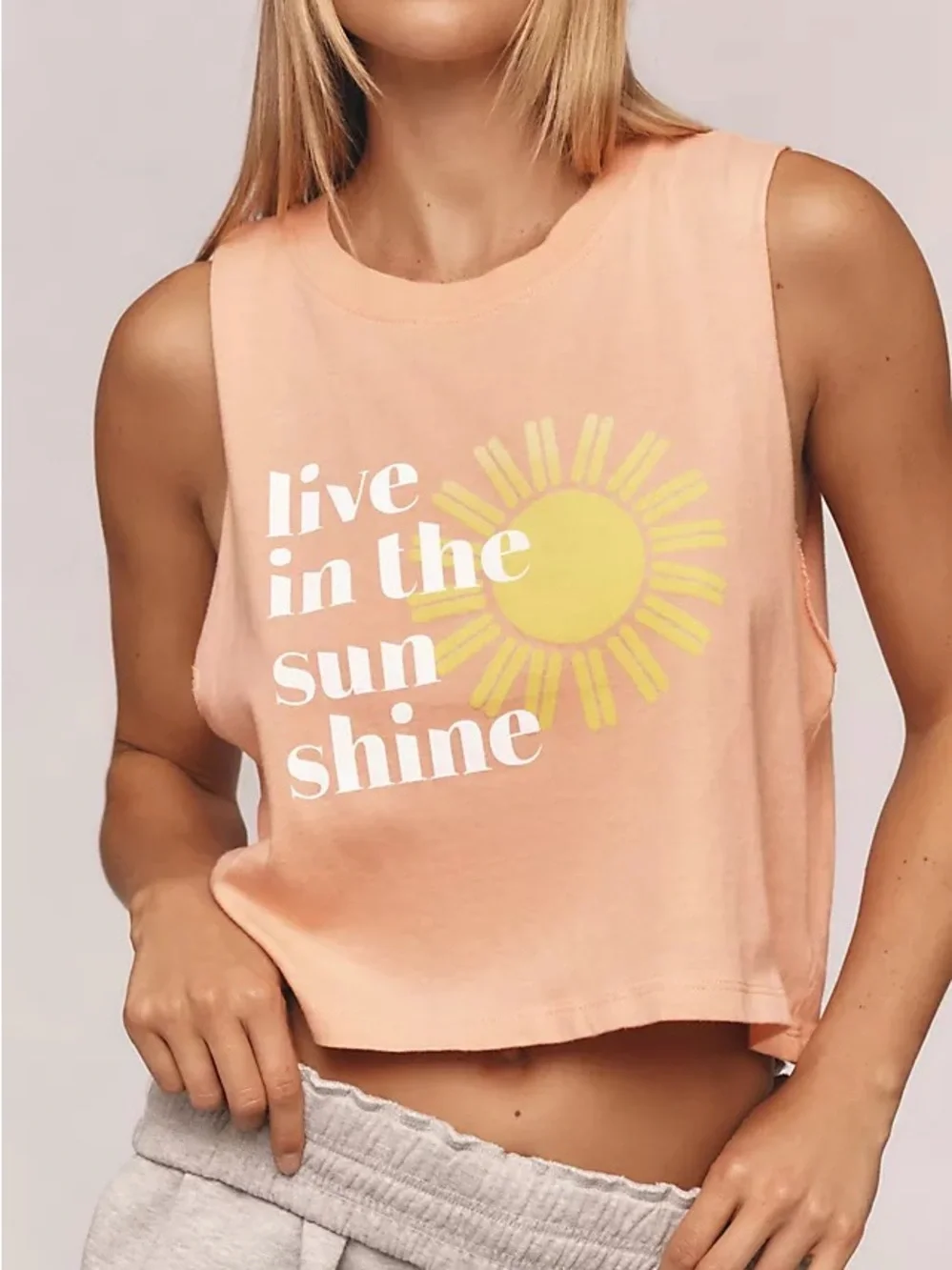 Spiritual Gangster Live in the Sunshine Graphic Muscle Tank Top Peach Orange XL